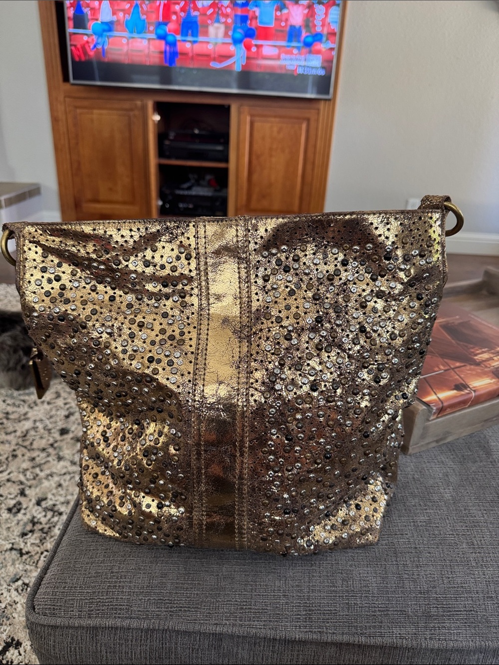 Frye Metallic Gold Studded Shoulder Bag
